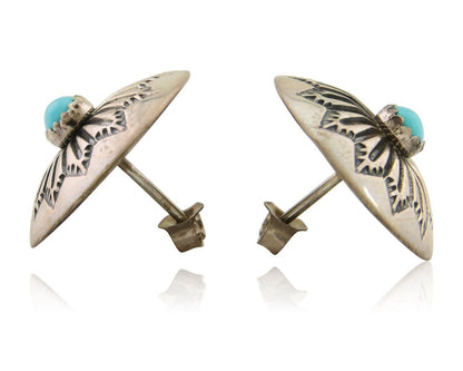 Navajo Shield Earrings 925 Silver Blue Turquoise Artist Signed SN C.80s