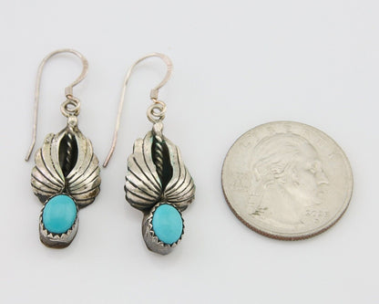 Navajo Dangle Earrings 925 Silver Natural Turquoise Native Artist Signed A C80s