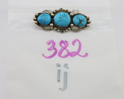 Navajo Pin 925 Silver Natural Blue Turquoise Artist Signed Billie Eagle C.80's