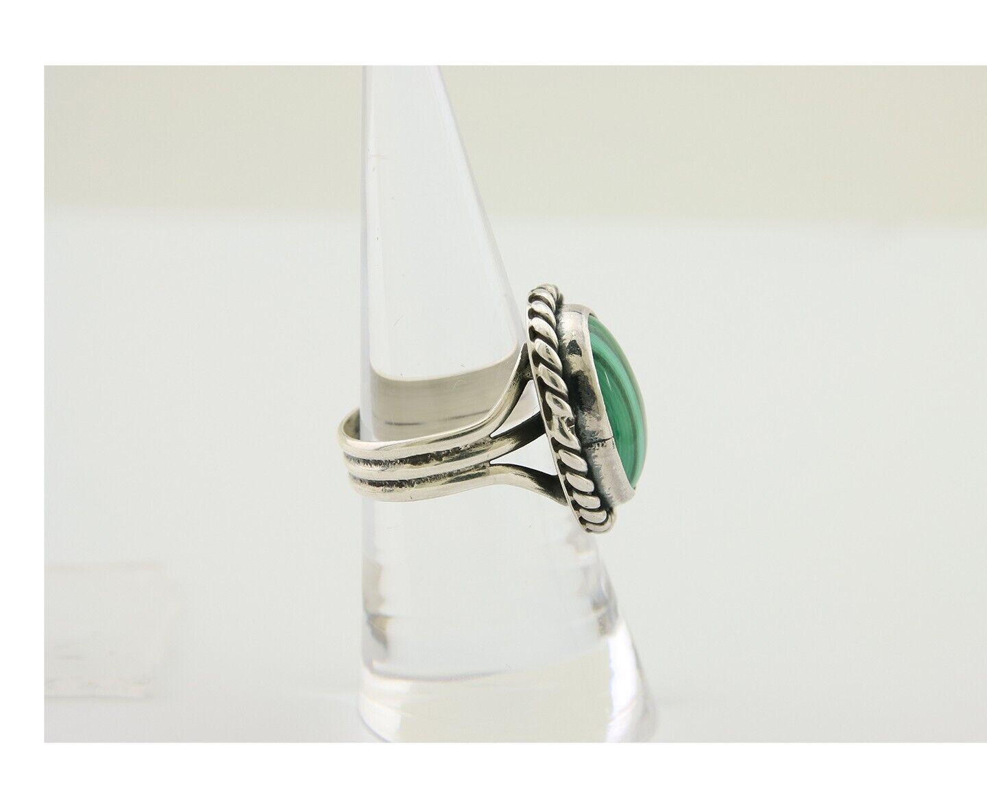 Navajo Ring 925 Silver Natural Malachite Native American Artist C.80's