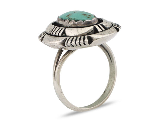 Navajo Ring 925 Silver Turquoise Artist Signed Leonard & Marian Nez C.80's