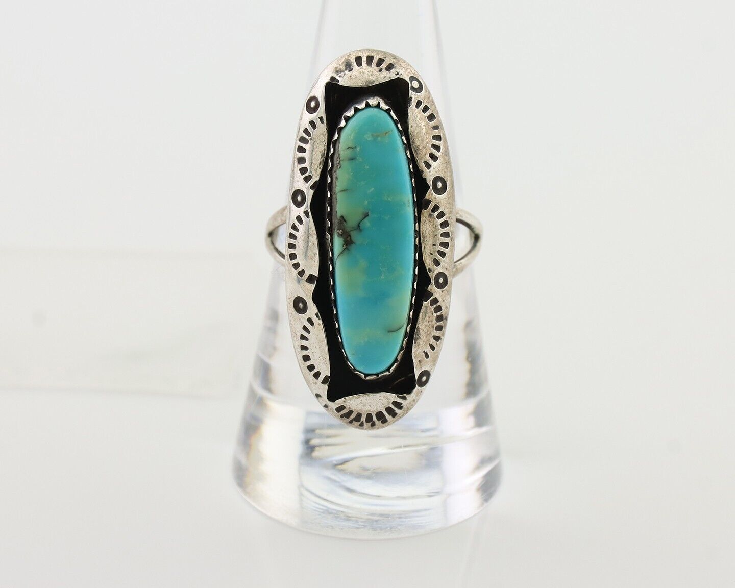 Navajo Ring 925 Silver Natural Blue Turquoise Native Artist Size 8.25 C.80's
