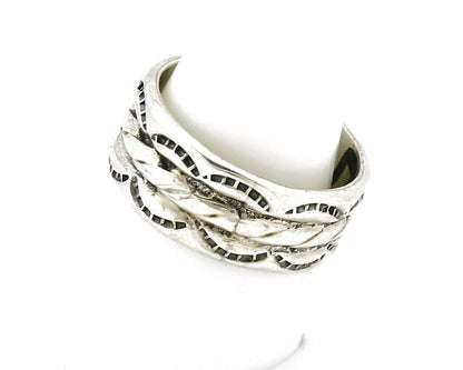 Navajo Ring .925 Silver Handmade Hand Stamped 3 Row Rope Band C.1980s Size 9.25