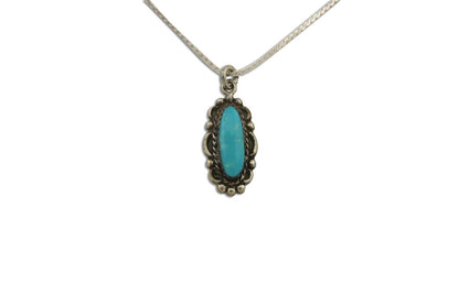 Navajo Necklace 925 Silver Natural Turquoise Artist Signed Square C.80's