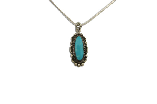 Navajo Necklace 925 Silver Natural Turquoise Artist Signed Square C.80's