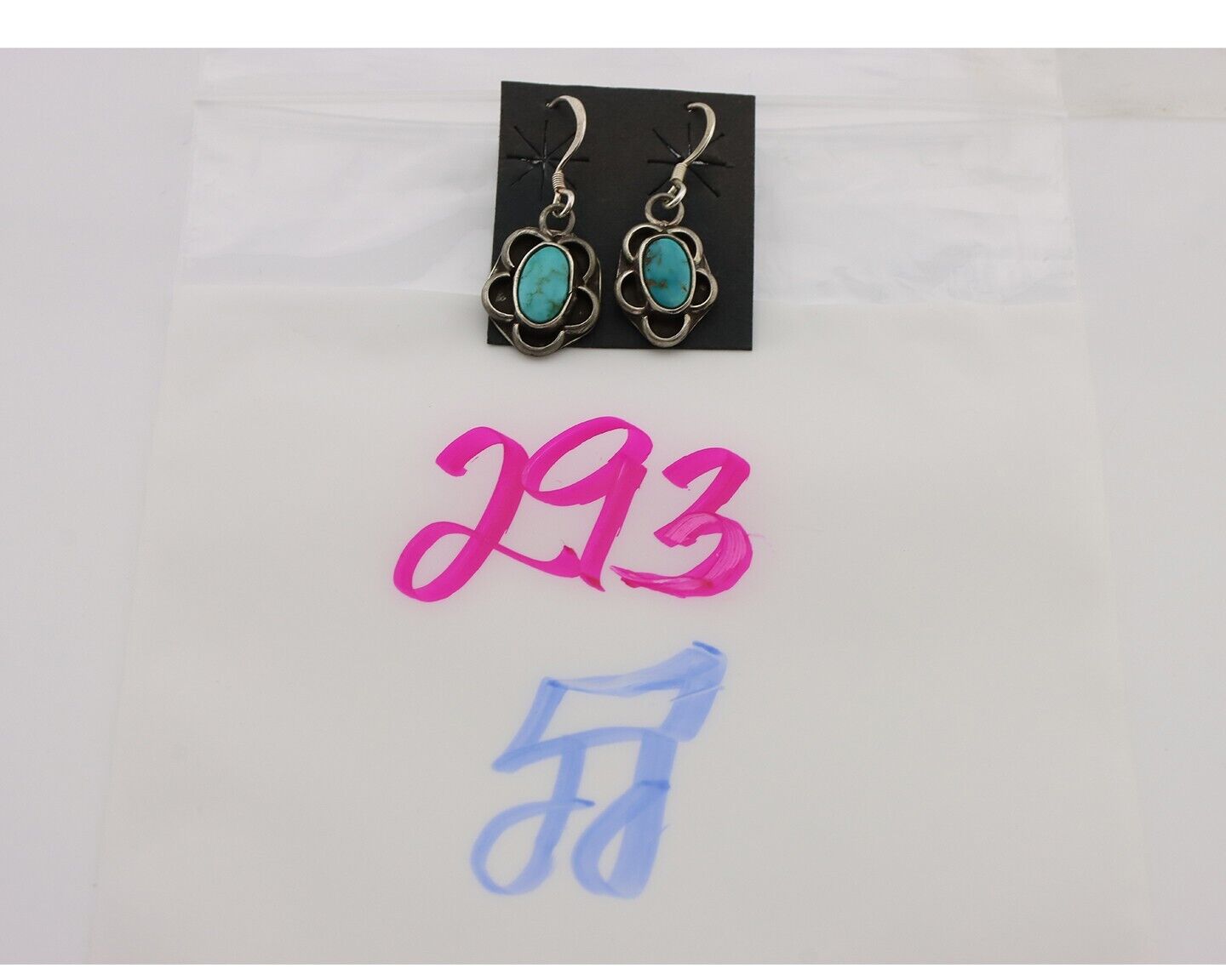 Navajo Earrings 925 Silver Natural Blue Turquoise Native American Artist C.80s