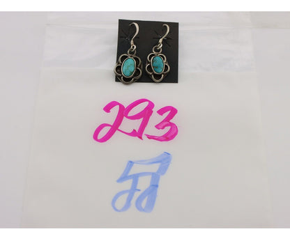 Navajo Earrings 925 Silver Natural Blue Turquoise Native American Artist C.80s