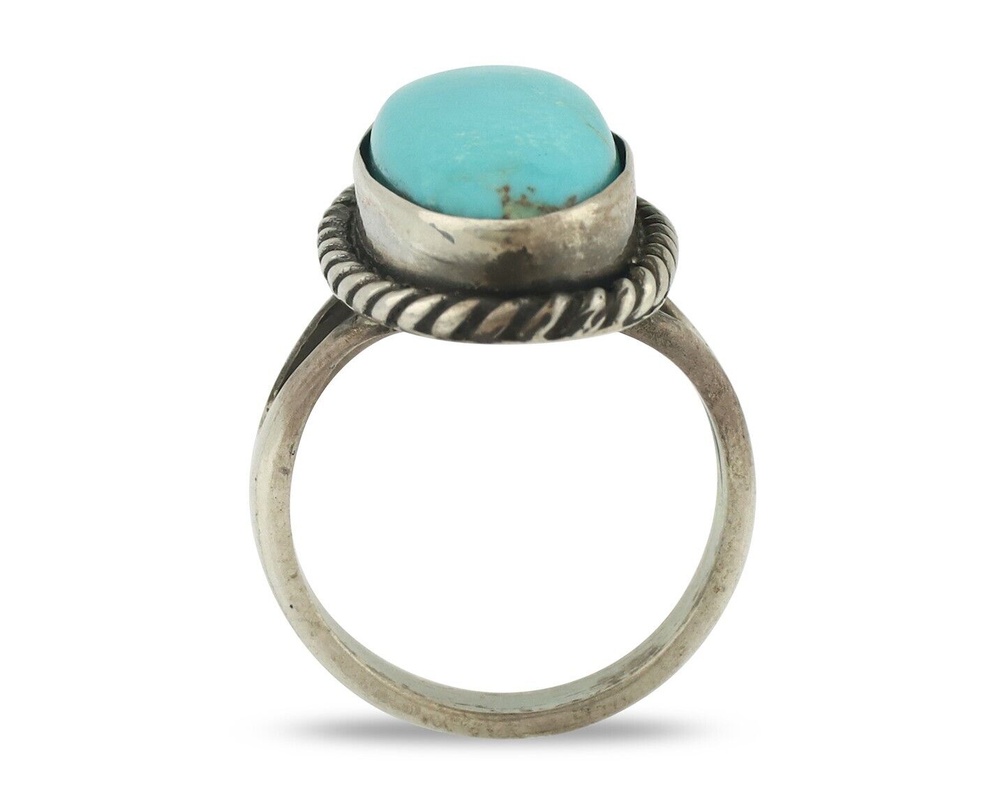 Navajo Ring .925 Silver Natural Blue Turquoise Native American Artist C.80's