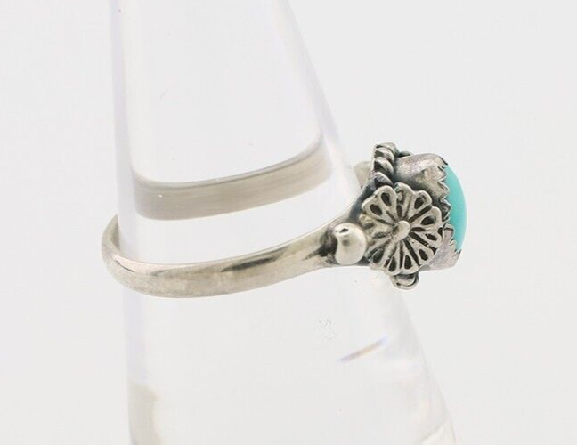 Navajo Ring 925 Silver Kingman Turquoise Native American Artist Made In 1985
