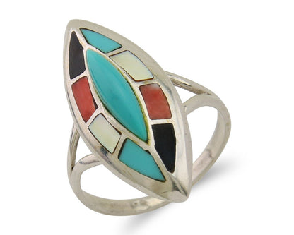 Navajo Ring 925 Silver Turquoise Shell Onyx Spiney Oyster Native Artist C80's