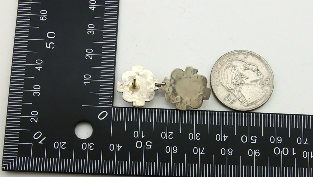 Navajo Earrings 925 Silver Turquoise & Coral Artist Signed Mary Ellen C.80's