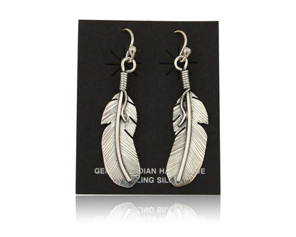 Navajo Eagle Feather Dangle Earrings 925 Silver Native American Artist C.80's