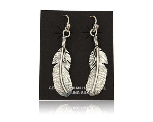 Navajo Eagle Feather Dangle Earrings 925 Silver Native American Artist C.80's