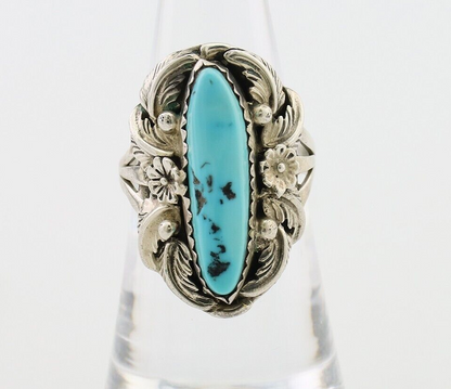 Navajo Ring 925 Silver Sleeping Beauty Turquoise Signed JJM C.80's