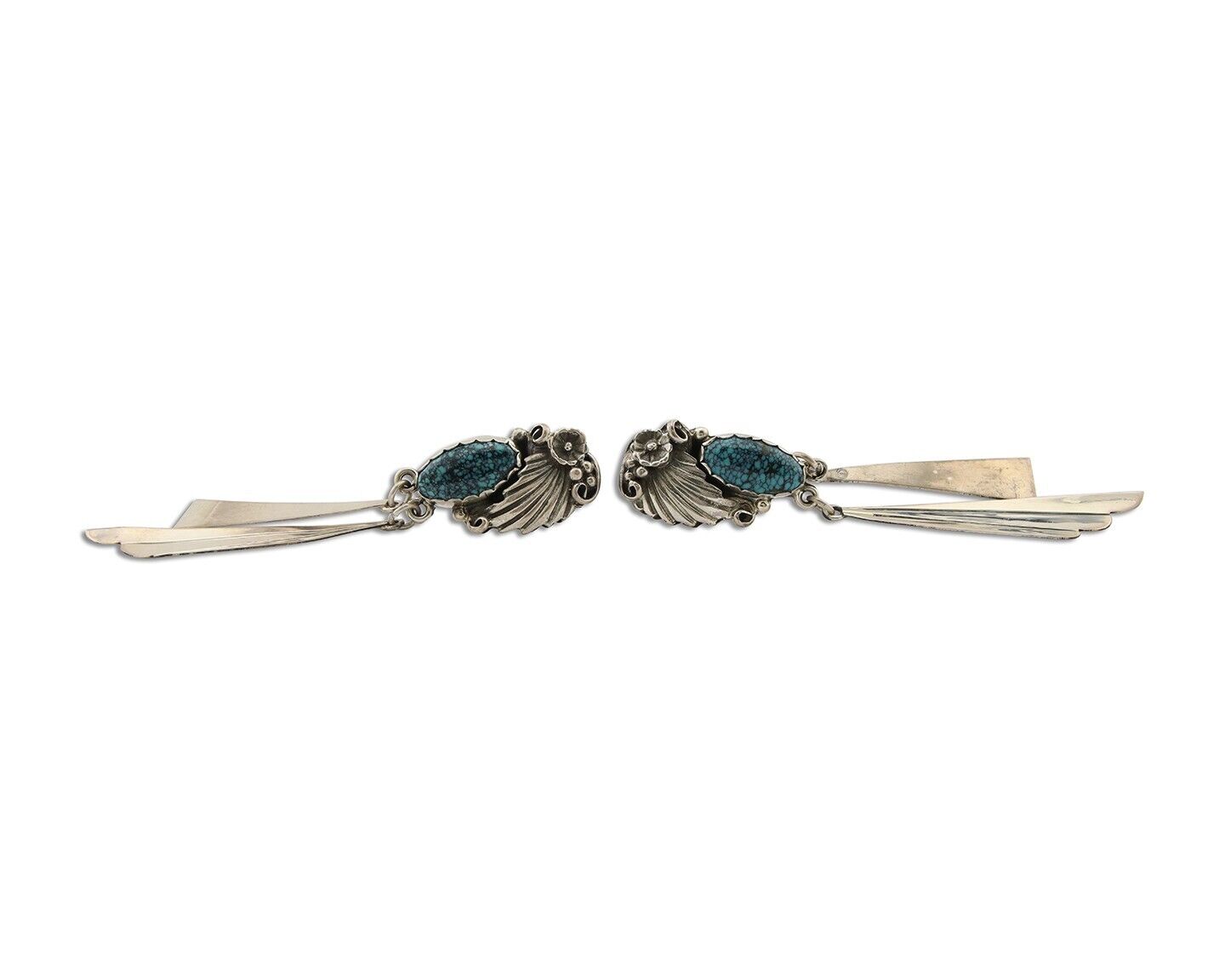 Navajo Dangle Earrings 925 Silver Natural Blue Turquoise Artist Signed M.S. C80s