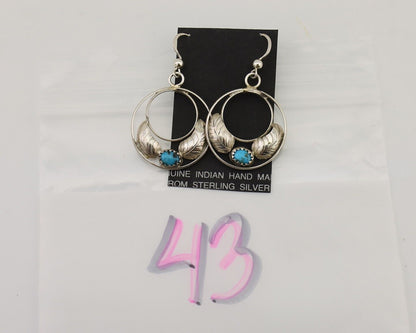 Navajo Handmade Dangle Earrings 925 Silver Blue Turquoise Native Artist C.80's