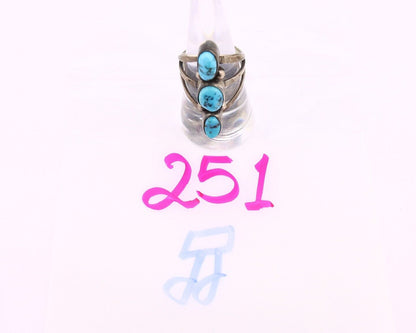Navajo 3 Stone Ring 925 Silver Blue Turquoise Native American Artist C.80's