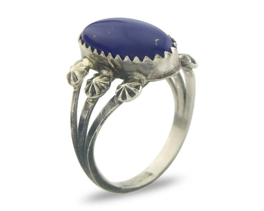 Navajo Ring 925 Sterling Natural Lapis Handmade Native Artist C.80's