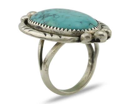 Navajo Ring 925 Silver Natural Spiderweb Turquoise Native American Artist C.80's