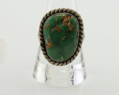 Men Navajo Ring 925 Silver Natural Slab Turquoise Signed Sunset C.80's