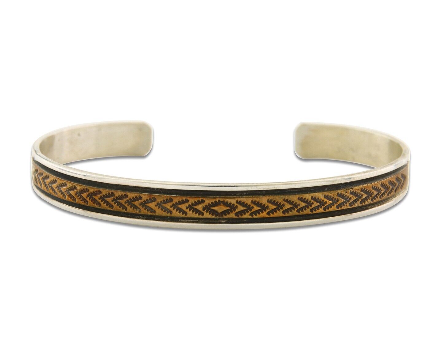 Navajo Bracelet 925 Silver & 12k Yellow Gold Filled Signed R C.80's