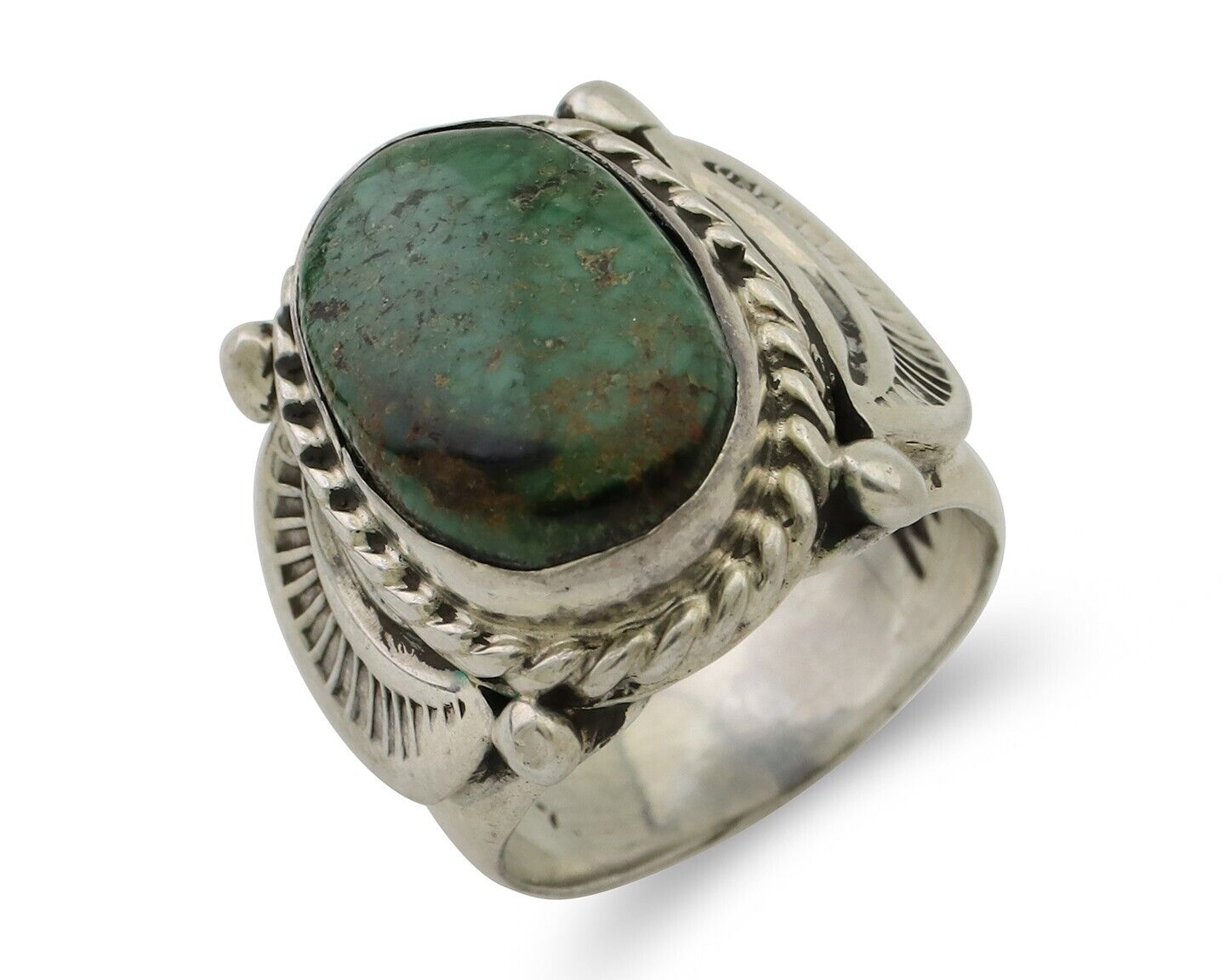 Navajo Ring 925 Silver Kingman Turquoise Signed M Montoya C.80's