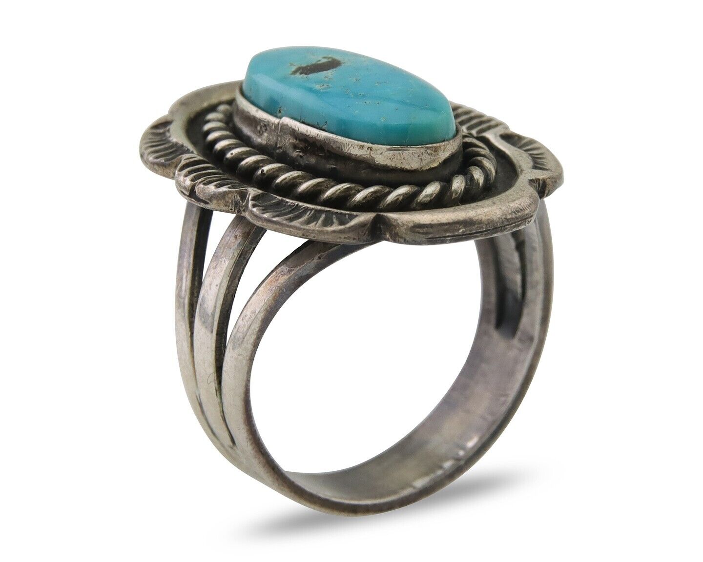 Navajo Ring 925 Silver Bisbee Turquoise Signed Herbert Cayatineto C80s Size 7.5