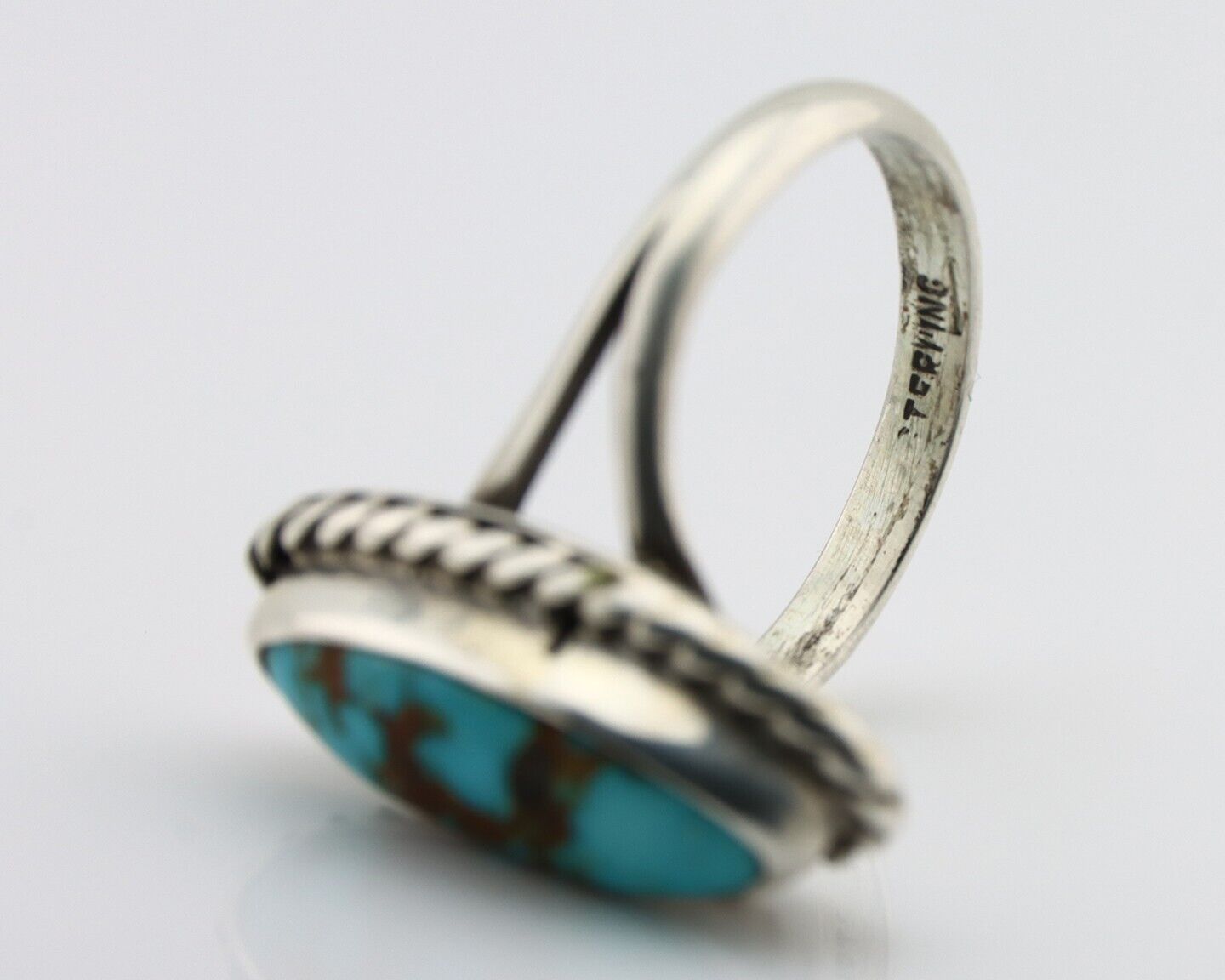 Navajo Ring 925 Silver Kingman Turquoise Native American Artist C.80's
