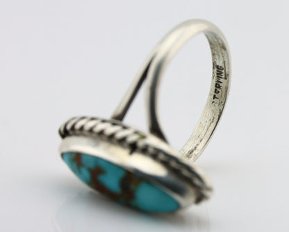 Navajo Ring 925 Silver Kingman Turquoise Native American Artist C.80's
