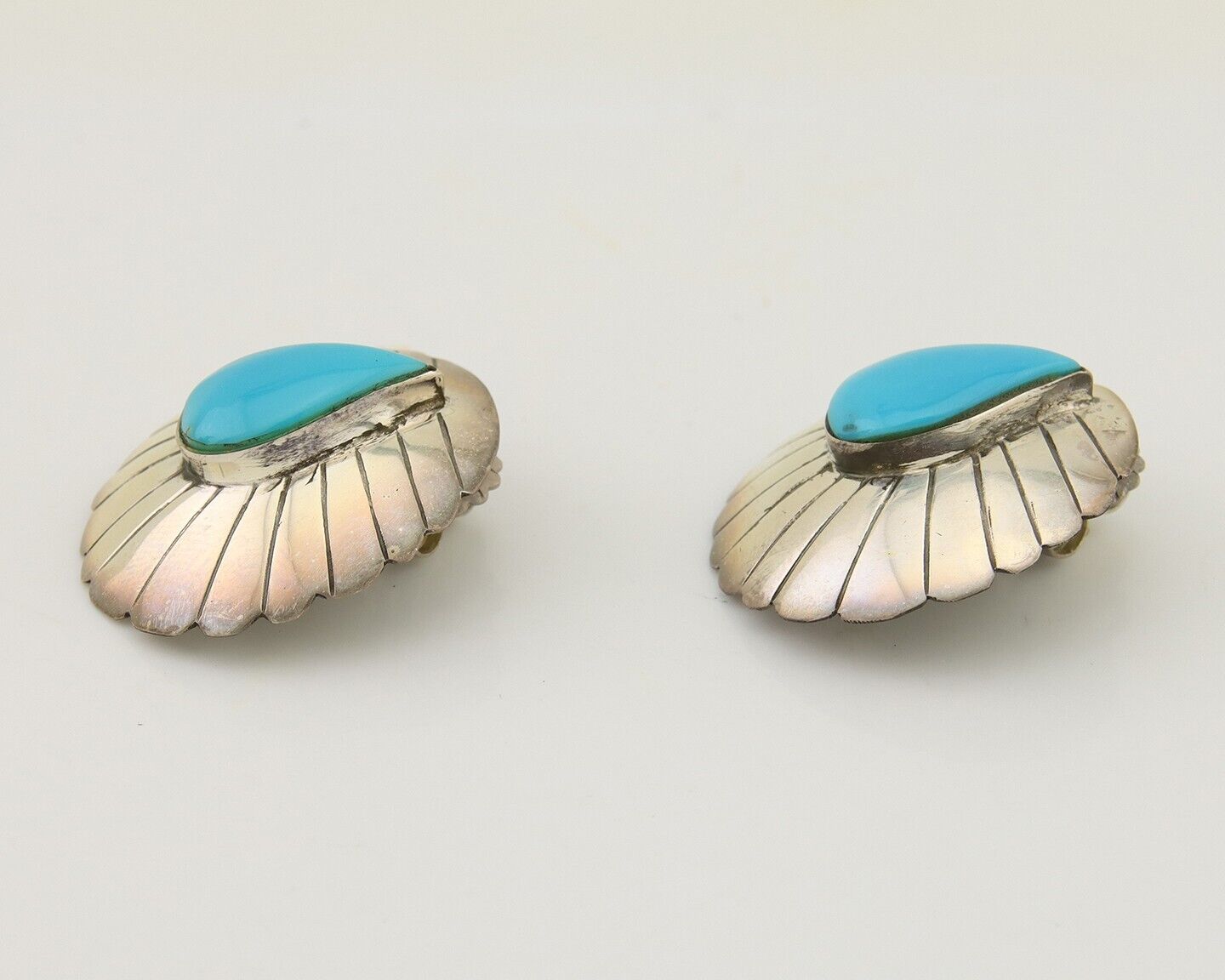 Navajo Earrings 925 Silver Natural Blue Turquoise Native American Artist C.80's