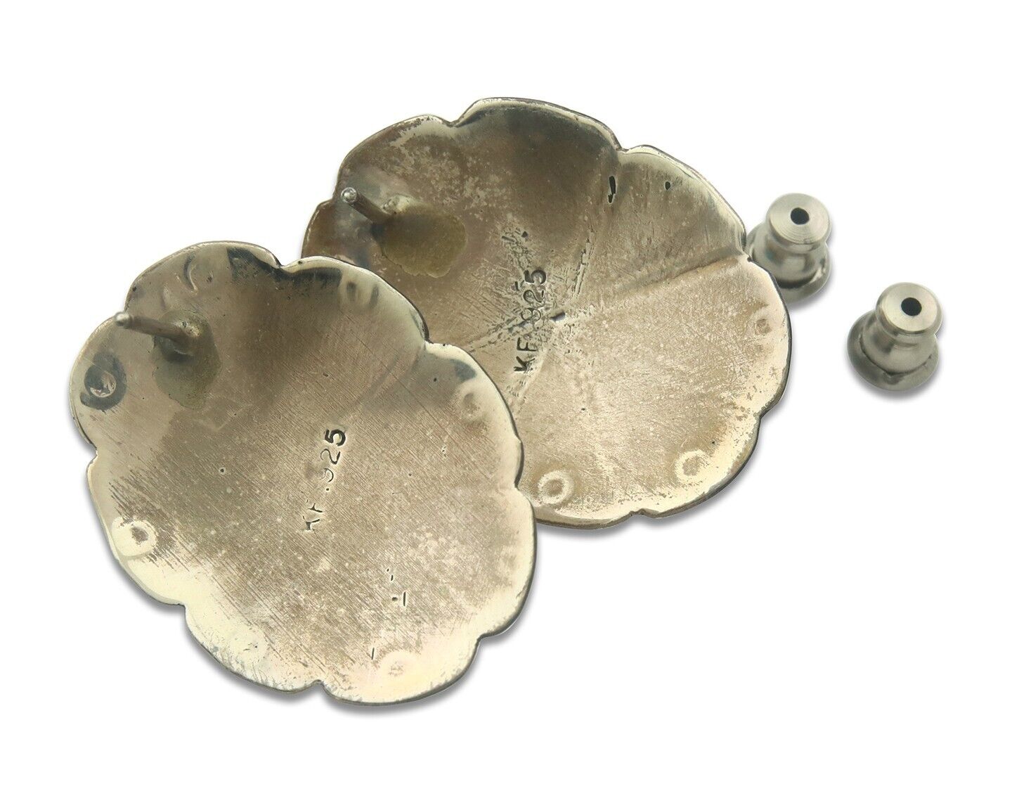 Navajo Earrings 925 Silver Natural Turquoise Artist Signed K. F. C.80's