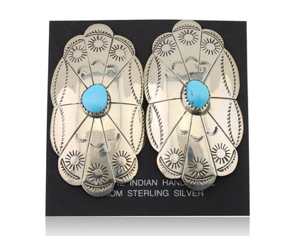 Navajo Hand Stamped Shield Earrings 925 Silver Turquoise Native Artist C.80's
