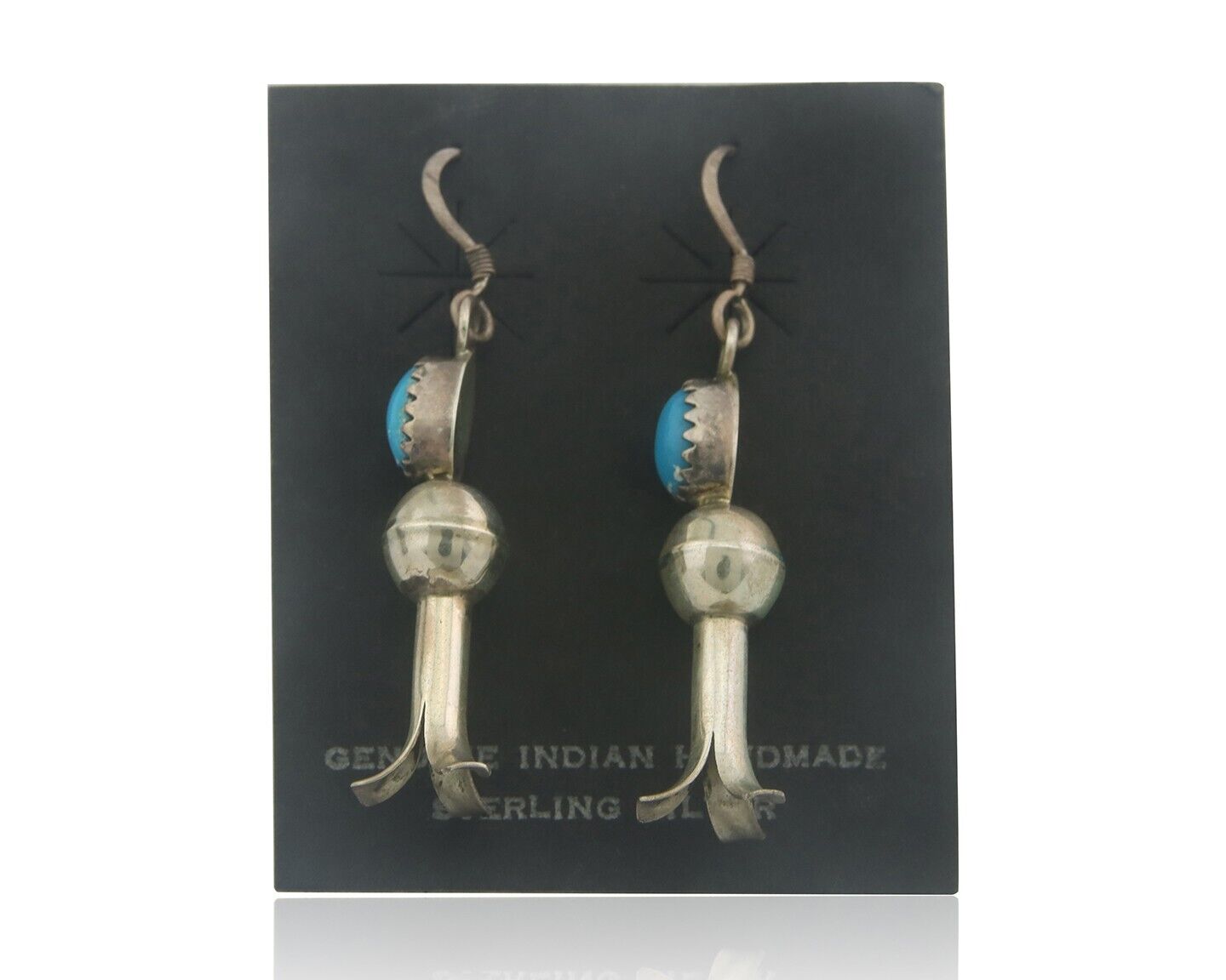 Navajo Squash Earrings 925 Silver Natural Turquoise Native American Artist C80s