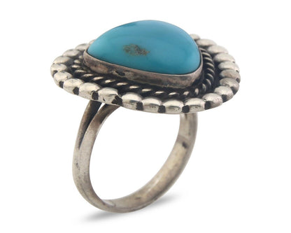Navajo Ring 925 Sterling Natural Turquoise Native Artist C.80's Size 7.25