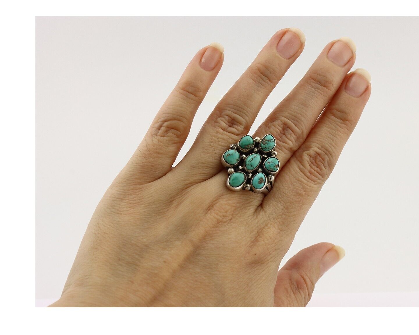 Navajo Ring 925 Silver Spiderweb Turquoise Artist Signed LP C.80's