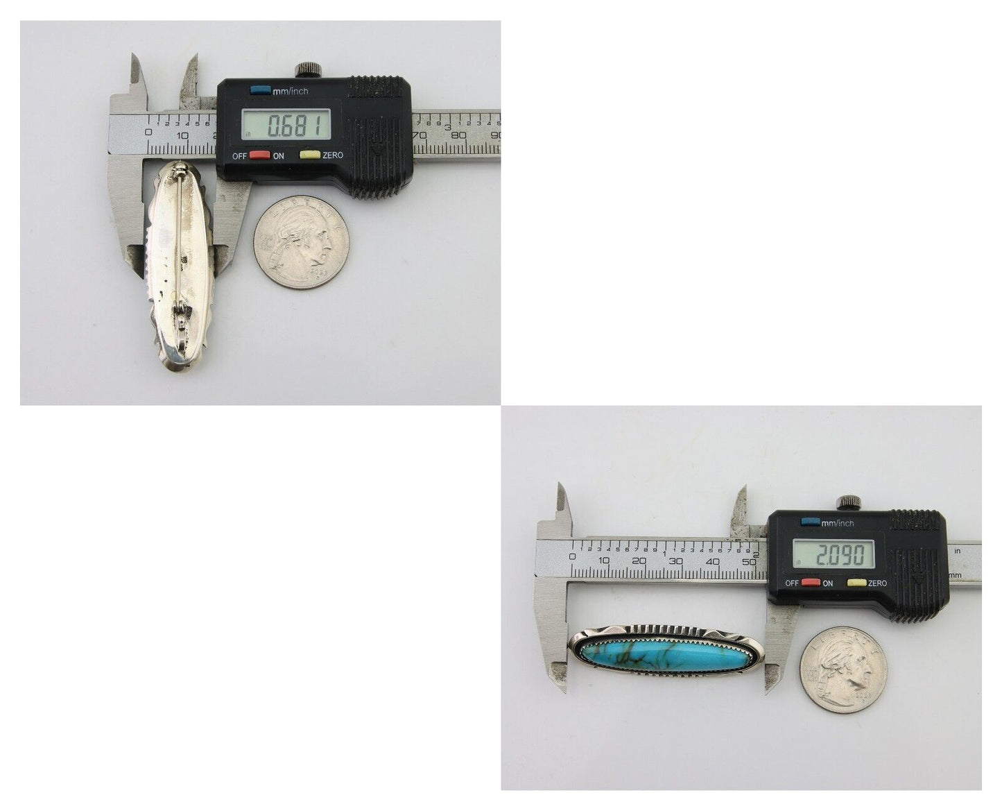 Navajo Pin Pendant 925 Silver Natural Blue Turquoise Artist Signed Running Bear