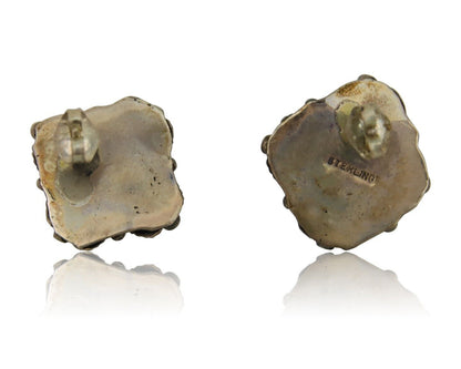 Navajo Shield Natural Turquoise Earrings 925 Silver Native American Artist C.80s