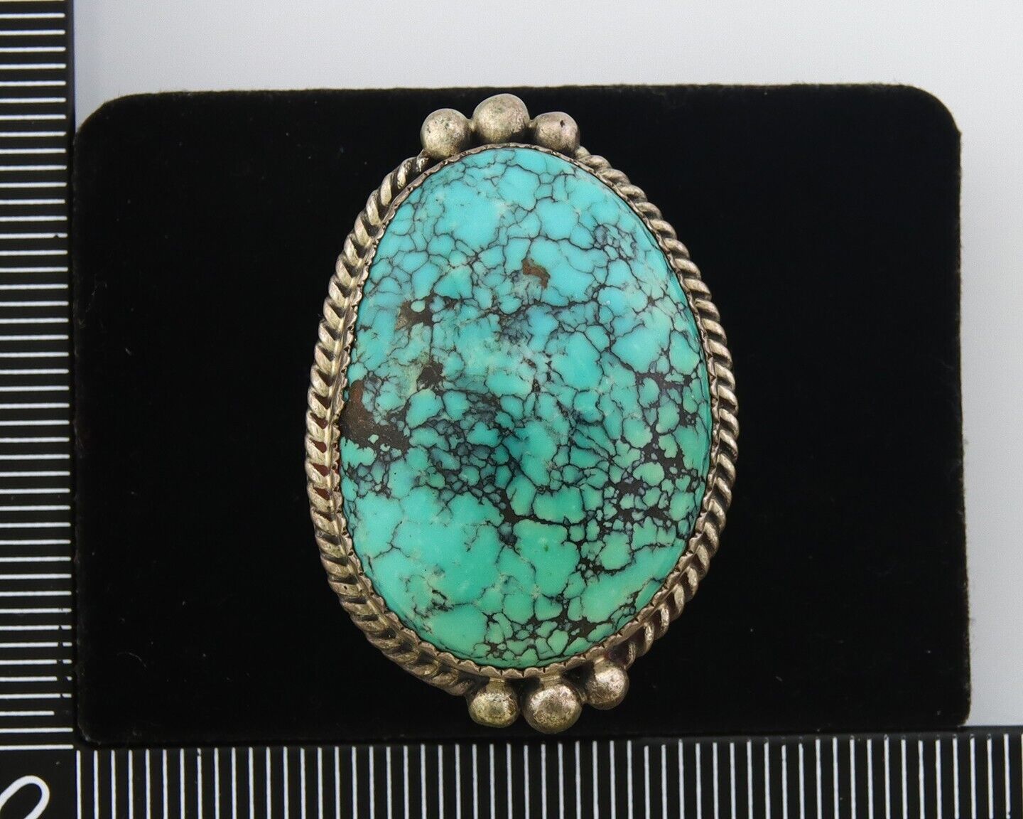 Navajo Ring 925 Sterling Spiderweb Blue Turquoise Native Artist C.80's Size 7.5