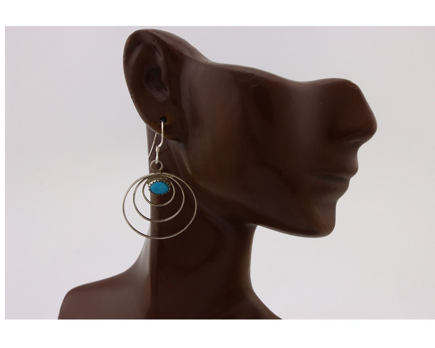 Navajo Dangle Handmade Earrings 925 Silver Blue Turquoise Native Artist C.80's