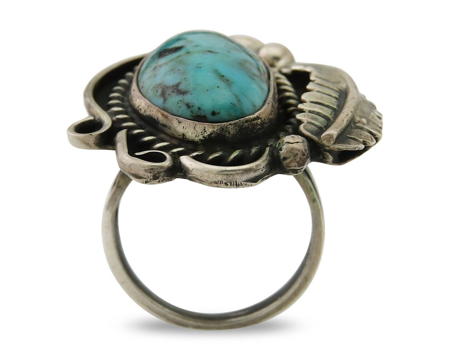 Navajo Ring 925 Sterling Blue Turquoise Native American Artist C.80's