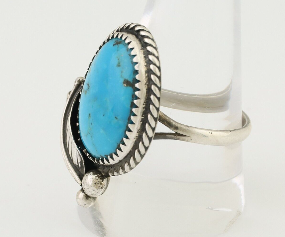 Navajo Ring 925 Silver Kingman Turquoise Native American Artist C.80's