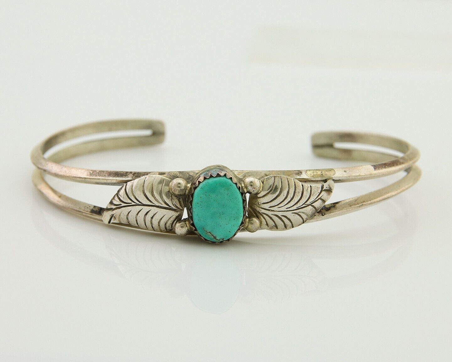 Navajo Cuff Bracelet Blue Turquoise 925 Silver Native Artist Signed BD C.80's