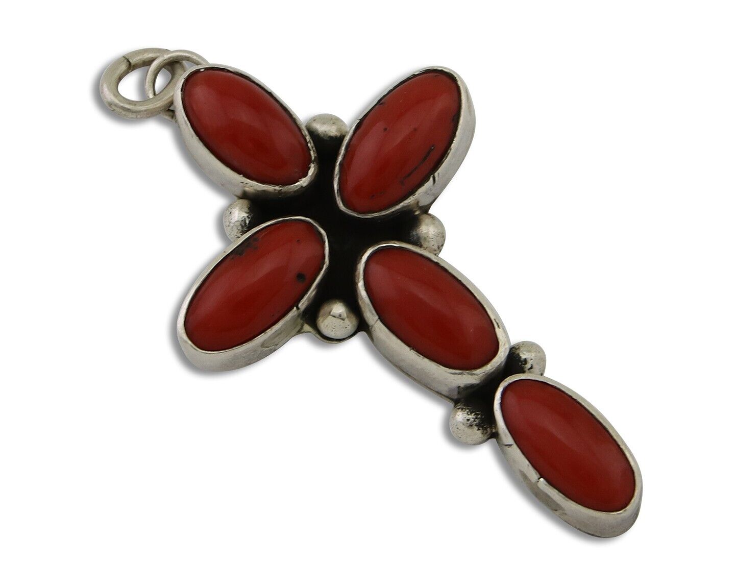 Navajo Cross Pendant 925 Silver Mediterranean Coral Signed J Tso C.80s