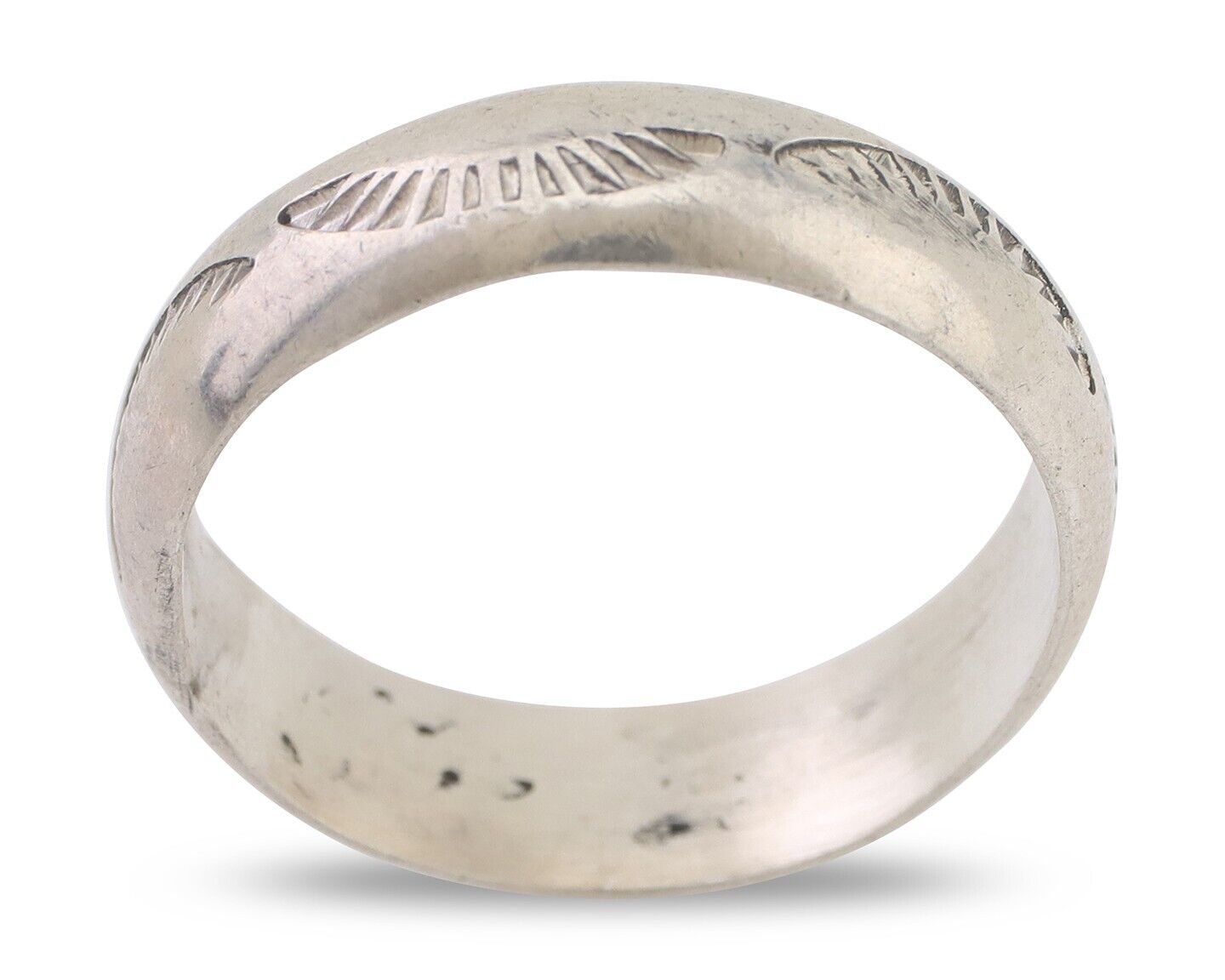 Navajo Hand Stamped Band 925 Silver 6.0 mm Signed Larry Chavez Size 11 C.80's
