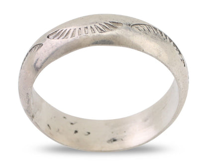 Navajo Hand Stamped Band 925 Silver 6.0 mm Signed Larry Chavez Size 11 C.80's