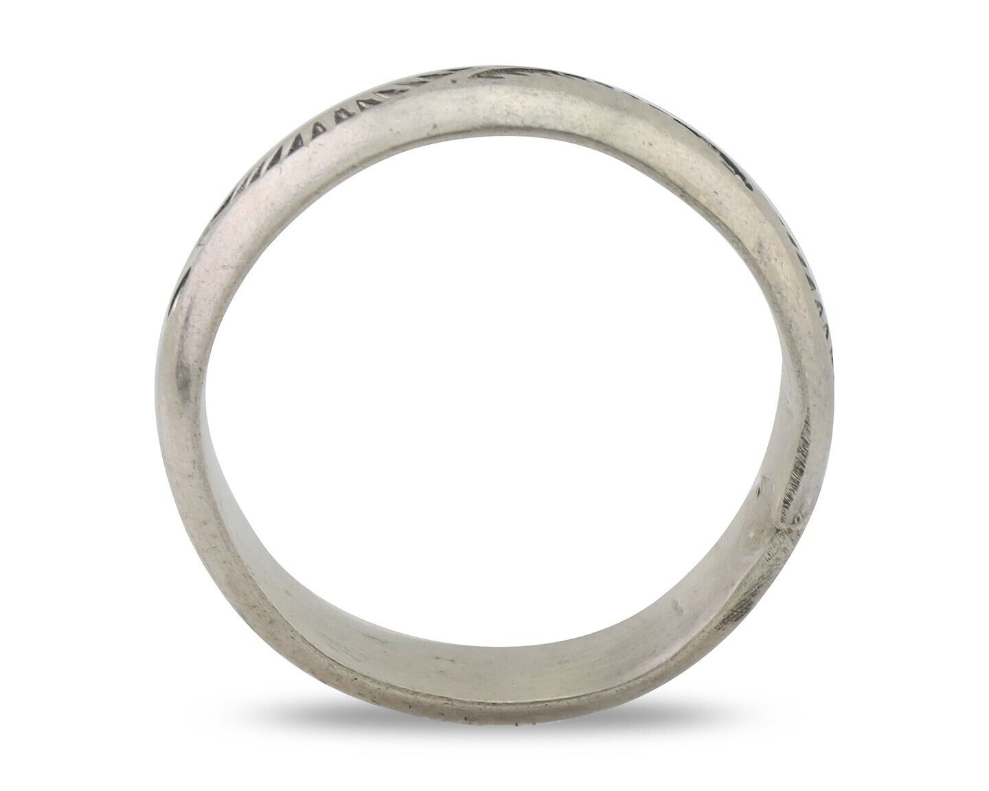 Navajo Hand Stamped Band 925 Silver 6.0 mm Signed Larry Chavez Size 10 C.80's