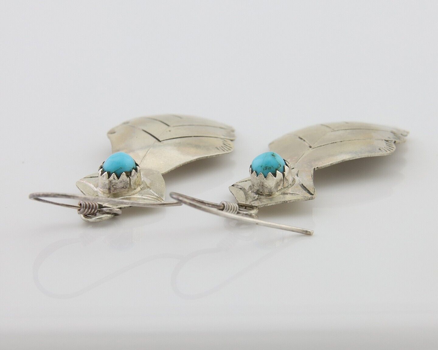 Navajo Dangle Earrings 925 Silver Natural Turquoise Artist Signed JB C.80's