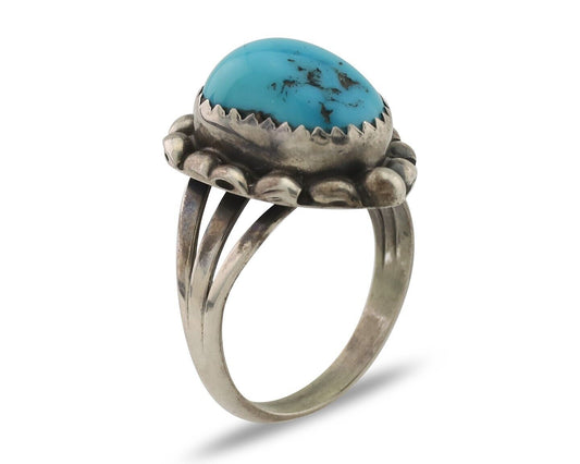 Navajo Ring 925 Silver Sleeping Beauty Turquoise Artist Signed SC C.80's