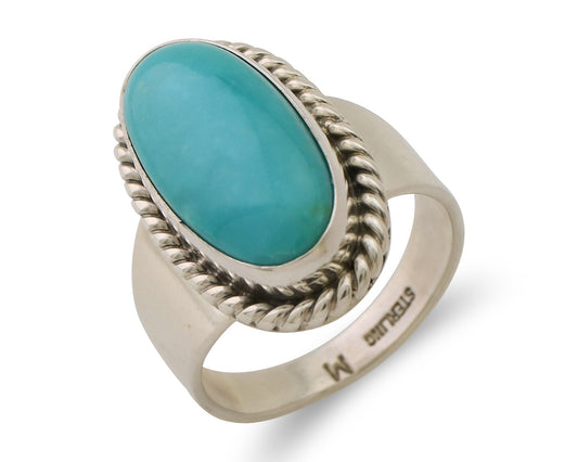 Navajo Ring 925 Silver Natural Blue Turquoise Artist Signed M C.80's