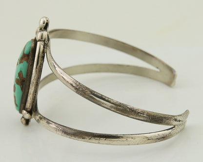 Navajo Hand Stamped Cuff Bracelet Turquoise 925 Silver Signed Sunrise C.80's